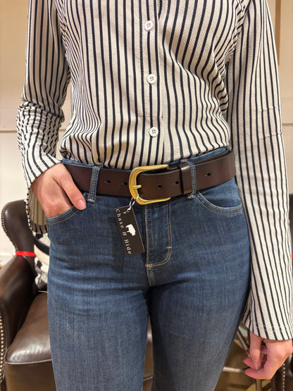 Brown Leather Belt with gold Buckle