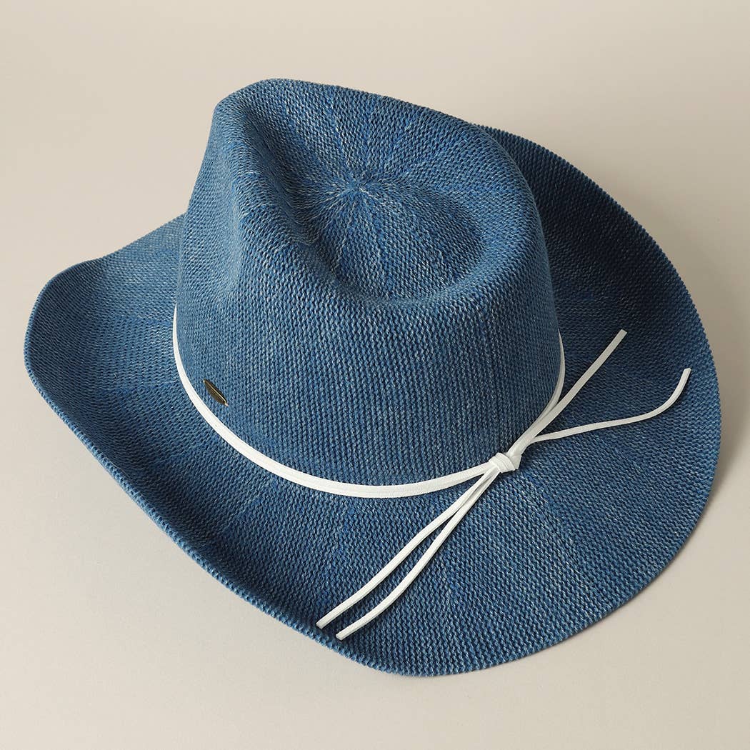 Washed Solid Denim Color Knitted Cowboy Adjustable Sun Hat