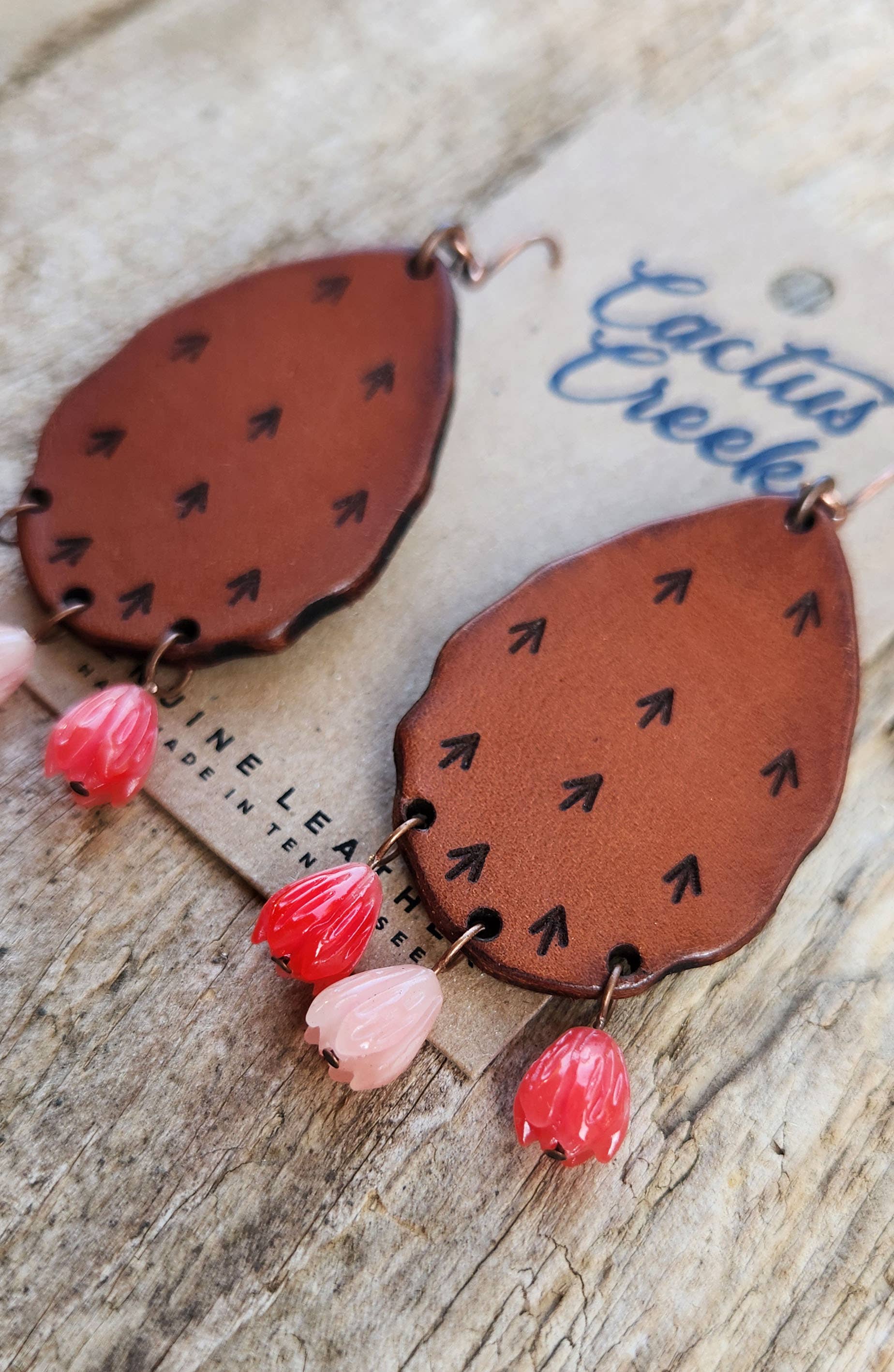 Cactus “Priscilla&quot;  Handmade Leather Prickly Pear Earrings