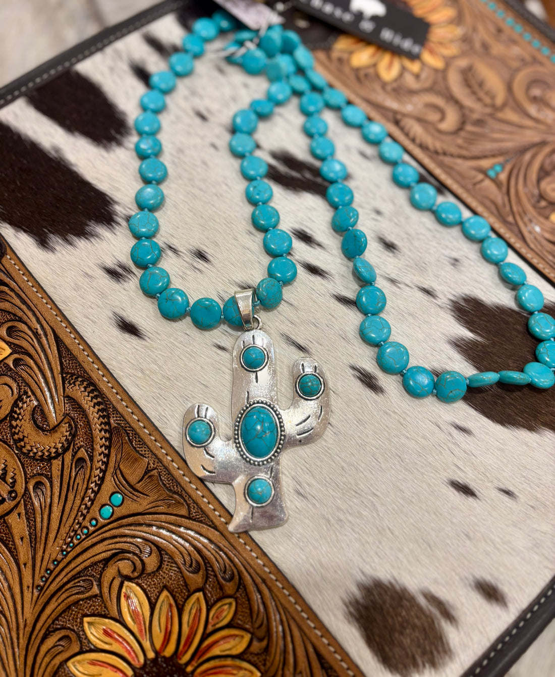 Silver cactus turquoise beads