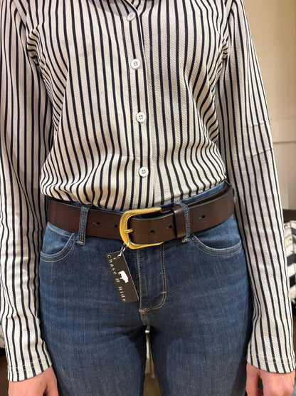 Brown Leather Belt with gold Buckle