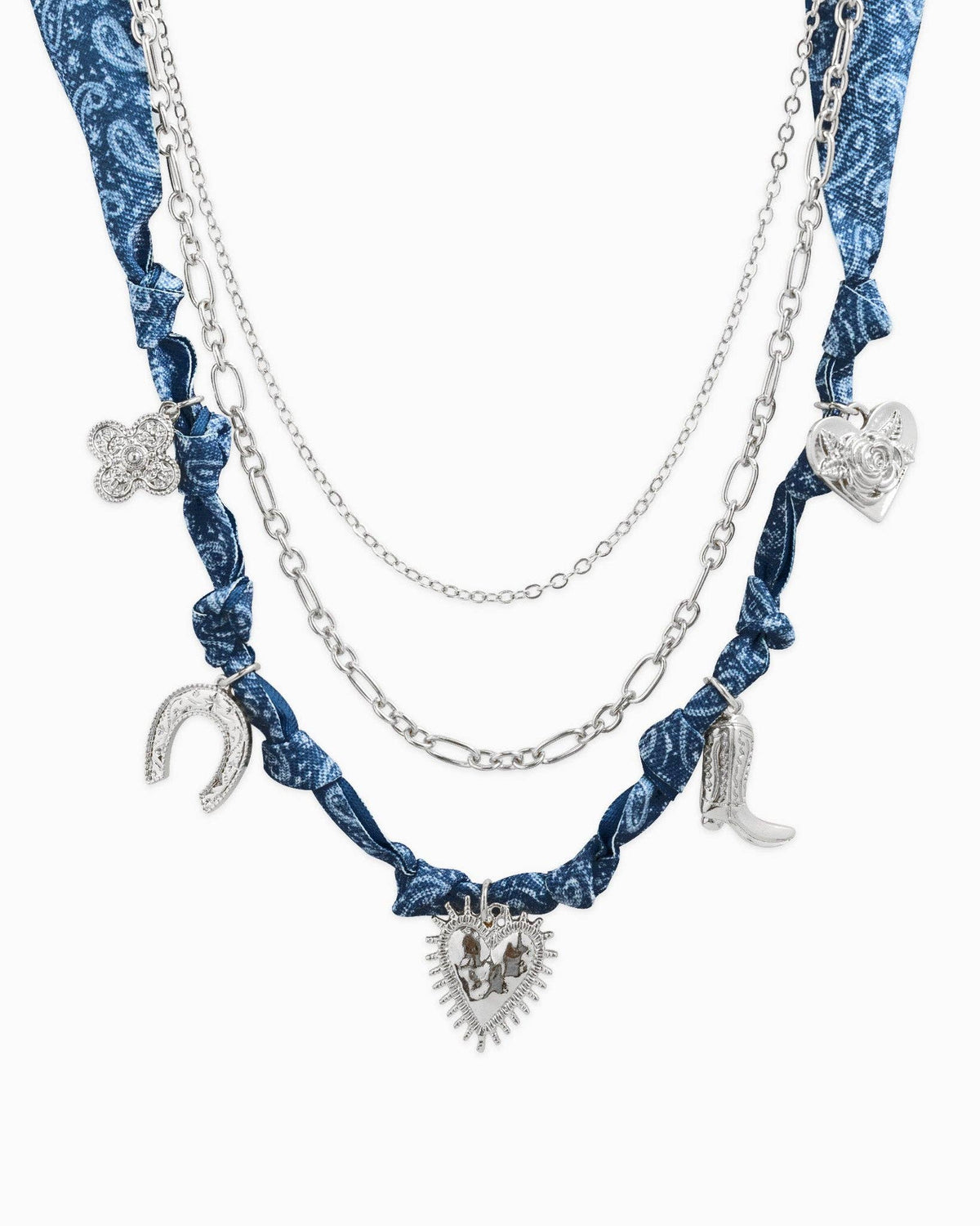 3 Layered Western Denim Bandana Scarf Necklace
