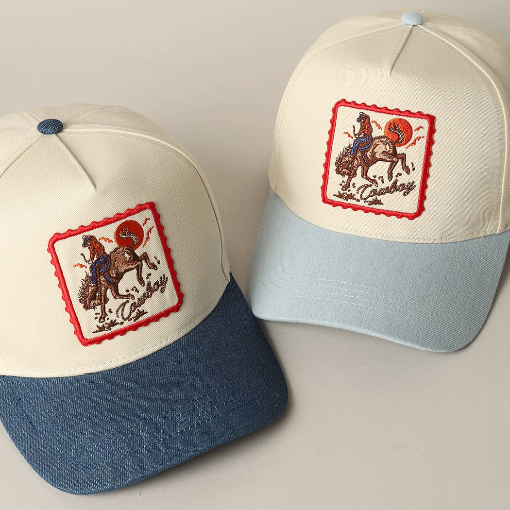 Detailed Cowboy Horse Embroidery Patch Denim Cap
