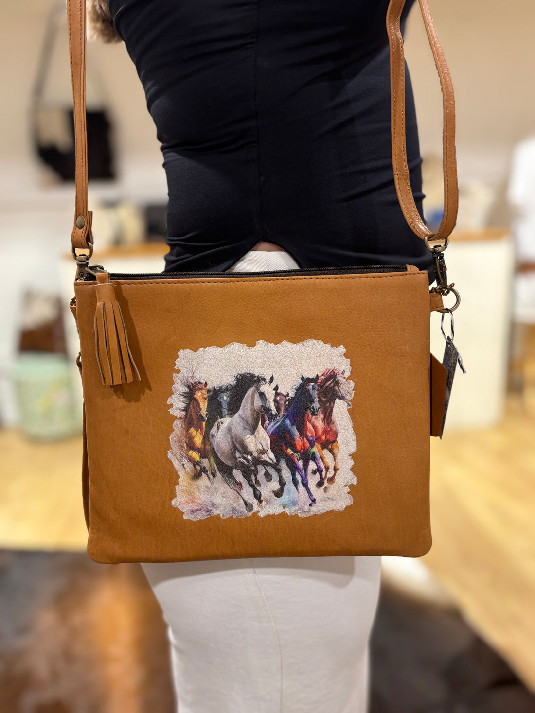 Painted Horses Leather Clutch Bag