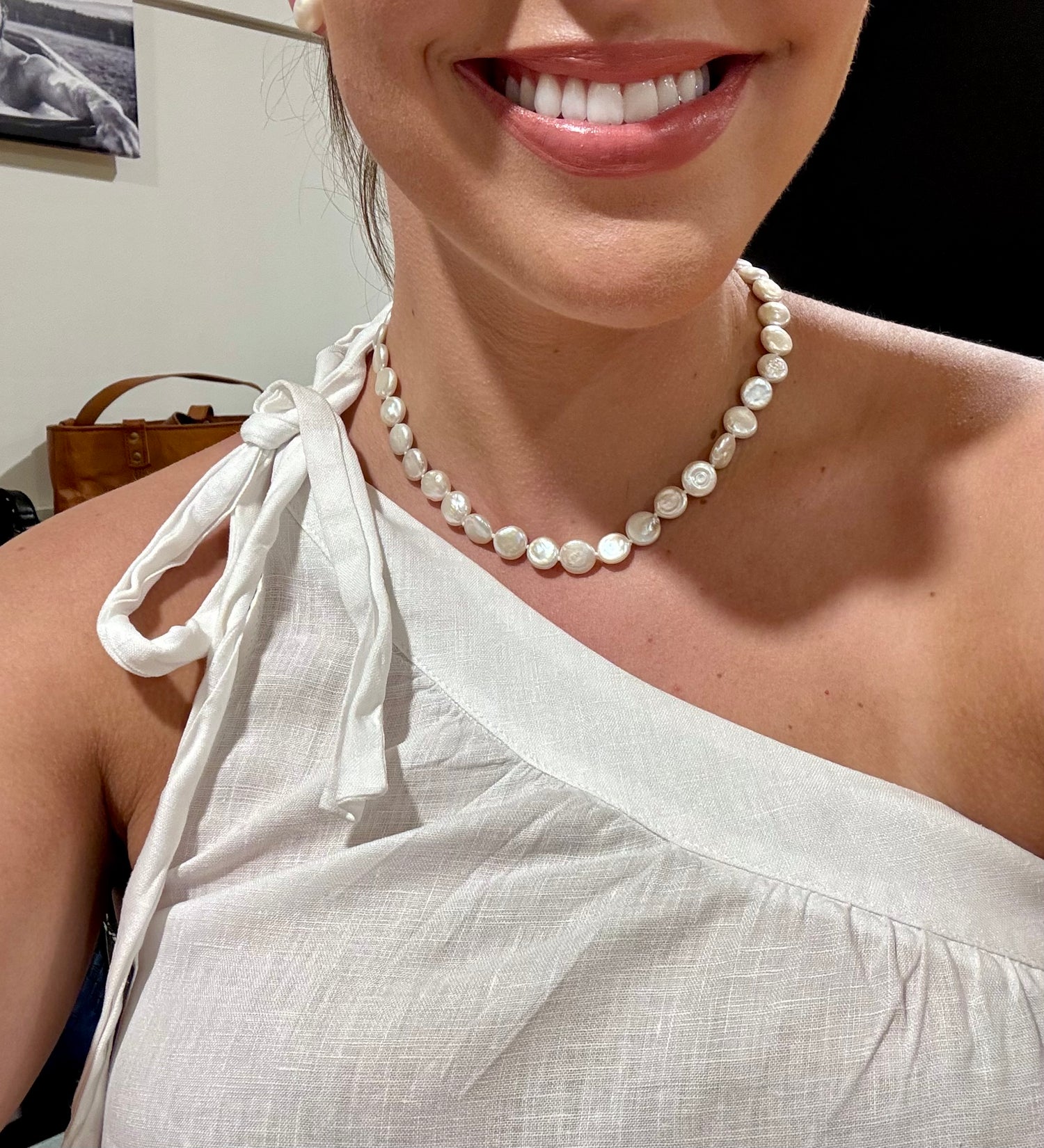 17” White Coin Pearl Necklace 