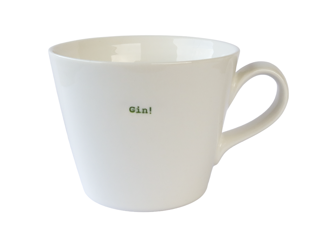 Word Bucket Mug - Gin! (Hand Embossed Green Text)