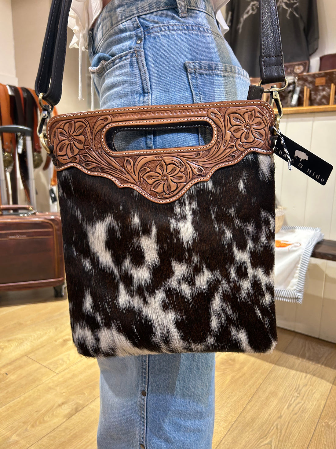 Sundance Hide &amp; Tooled Leather Handbag 