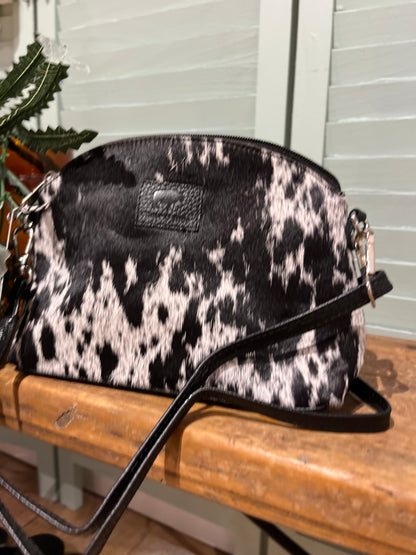 Montana large crossbody handbag in black hide and leather 