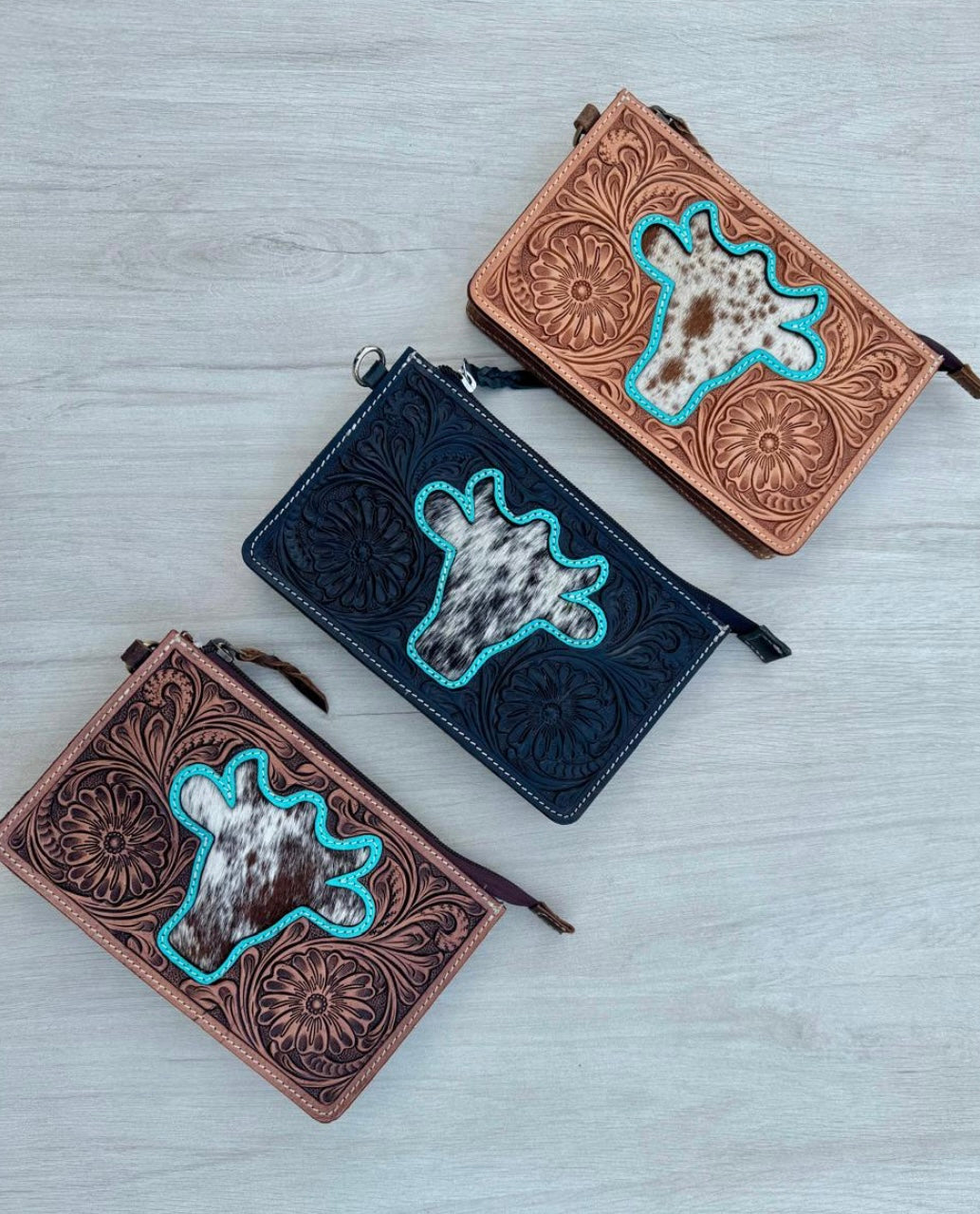 Bullhead tooling leather clutch