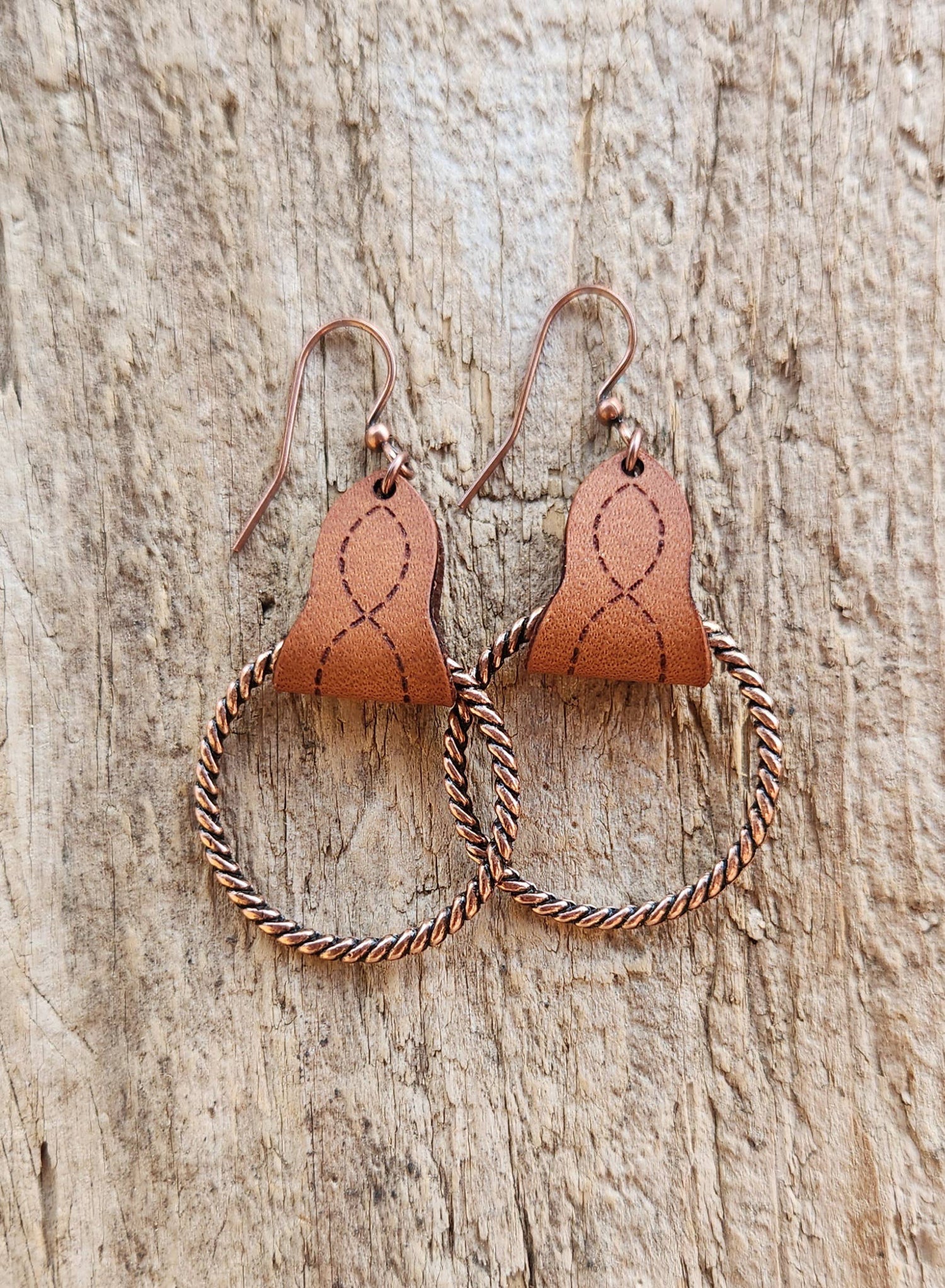 &quot;Lari Dee&quot;  Handmade Boot Stitch Leather &amp; Rope Earrings