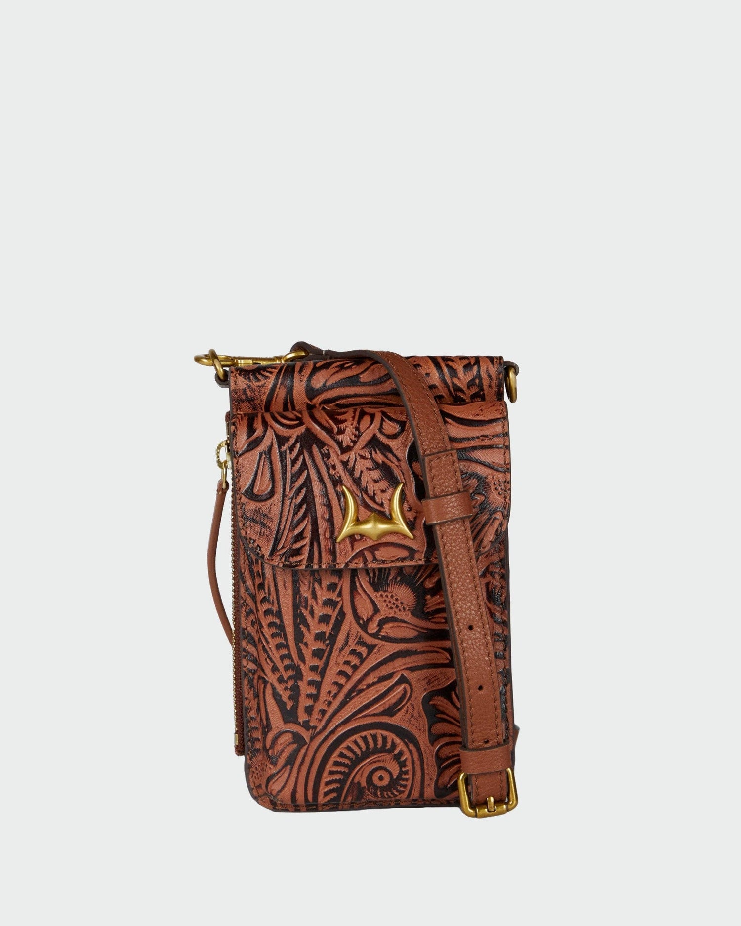 Shell Phone Bag In Black And White Cowhide