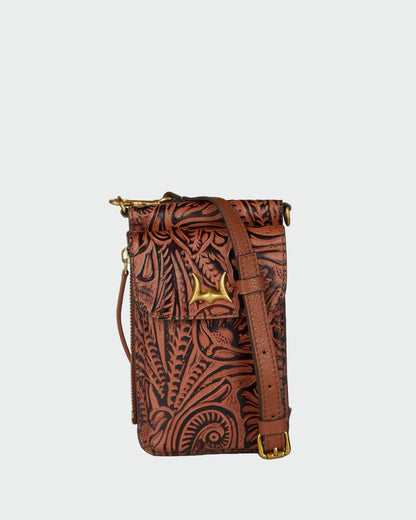 Shell Phone Bag In Black And White Cowhide