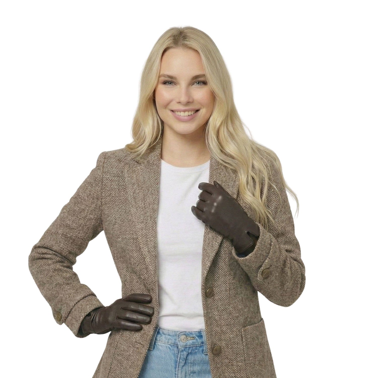 THSG1160: Chocolate: Faux Leather Gloves