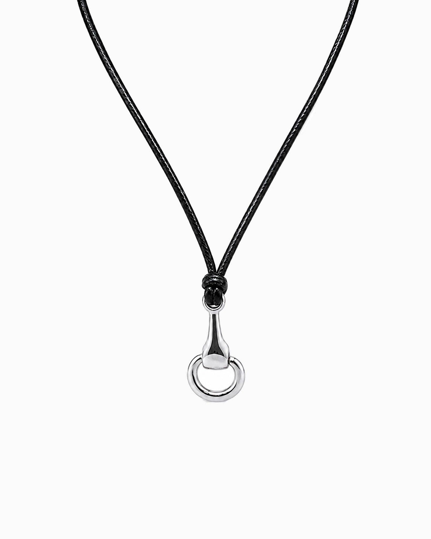 Genuine Leather Horsebit Pendant Cord Necklace