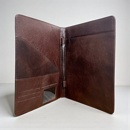 Checker tooled leather &amp; cowhide folder 