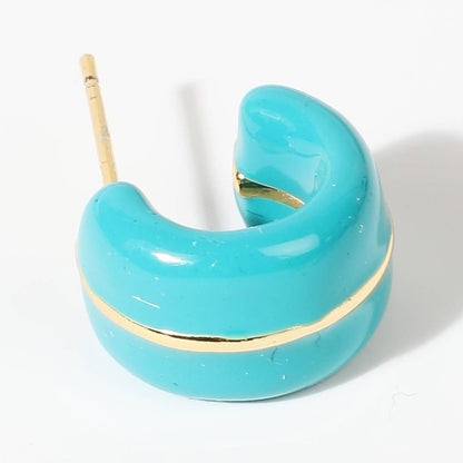 Solid Colored Hoop 14k Gold Dipped Post Earrings Turquoise