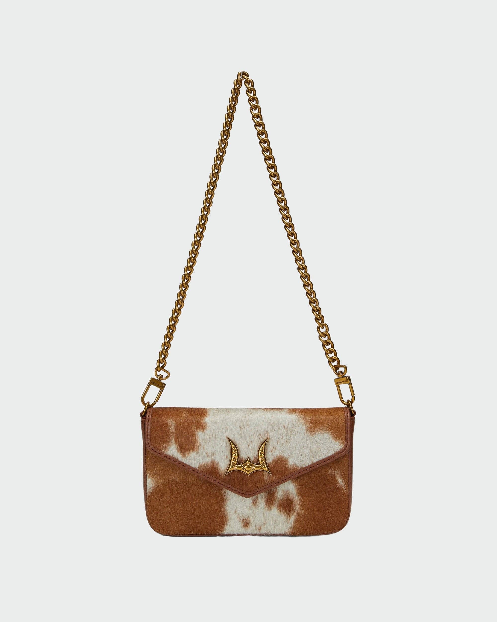 The LW On The Go Mini Chain Bag- In Brown &amp; White Cowhide And Calfskin