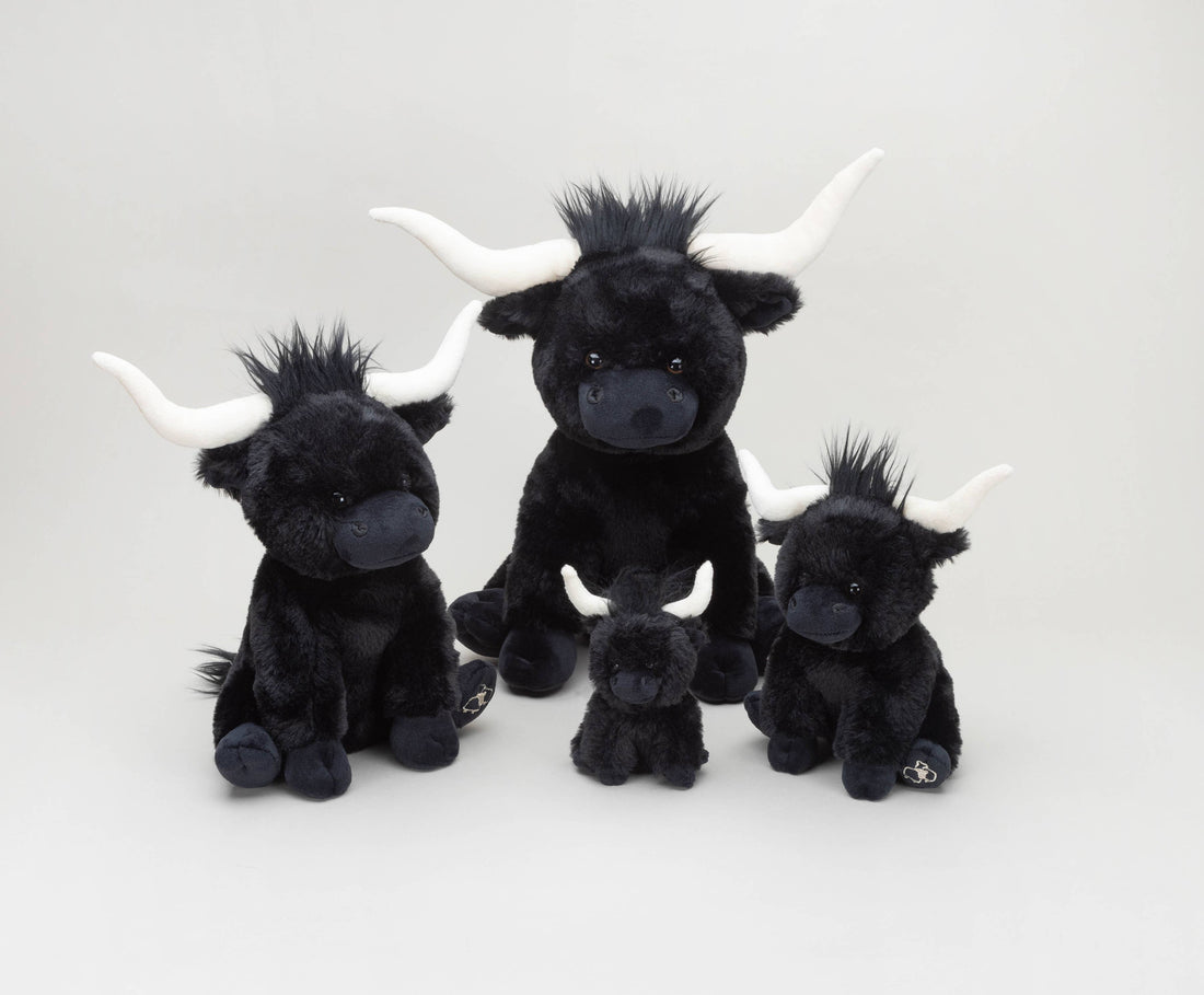 Black Medium Longhorn Highland Plush Cow - 23cm