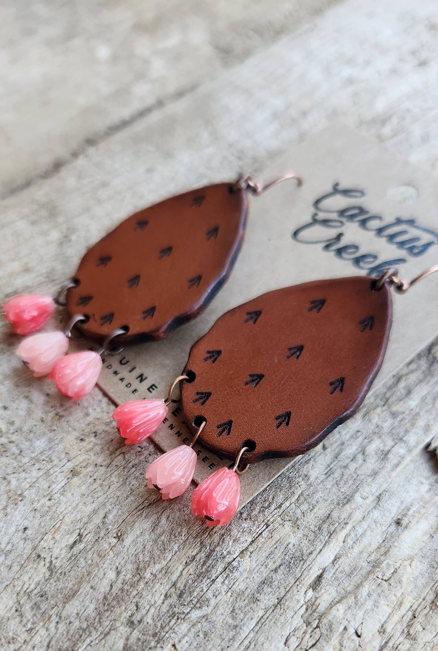 Cactus “Priscilla&quot;  Handmade Leather Prickly Pear Earrings