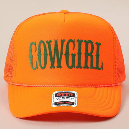 COWGIRL Text Logo Printed Mesh Back Trucker Hat