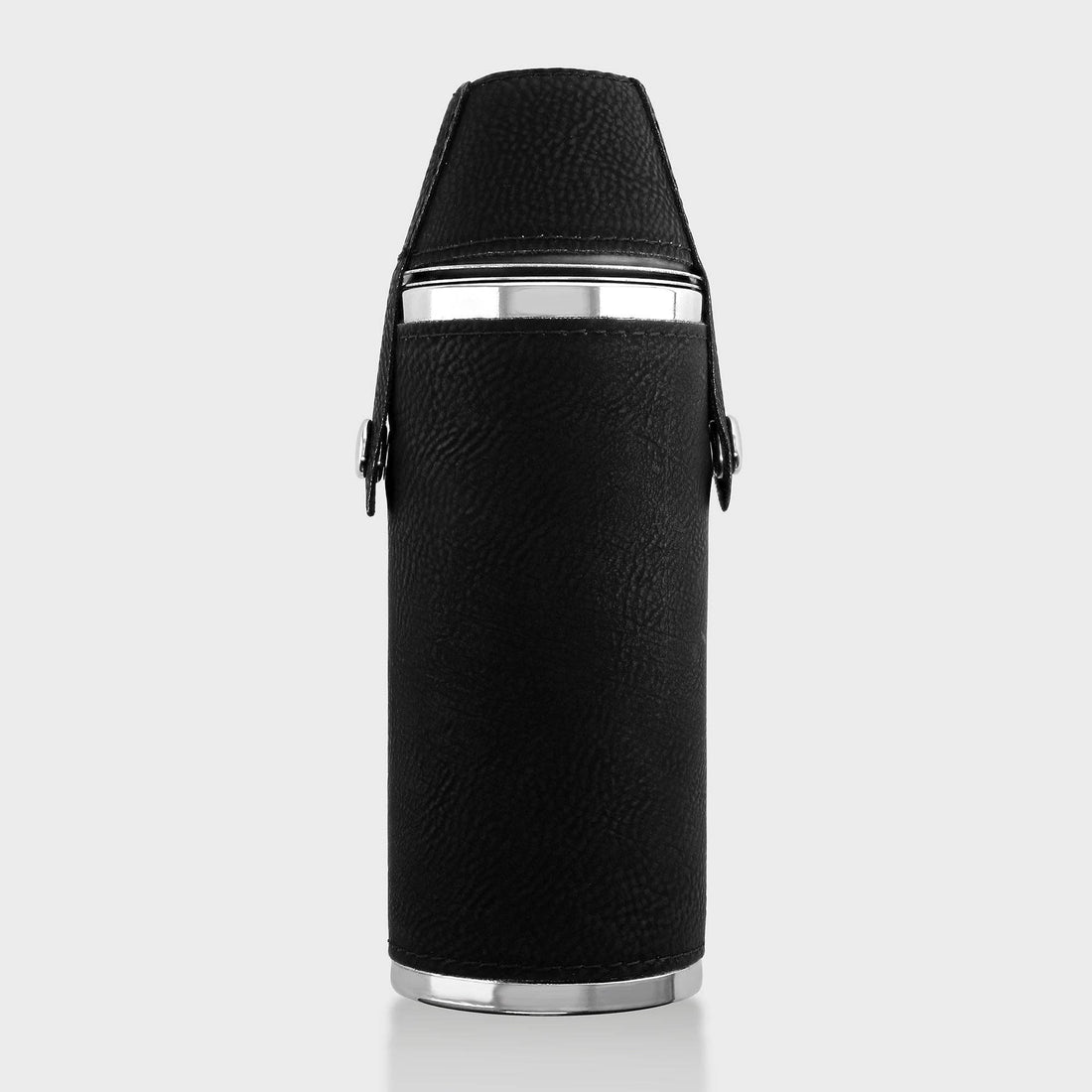 Hunters Flask With Shot Cups - Black / Silver