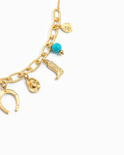 Western Blue Ceramic Multi Charm Necklace
