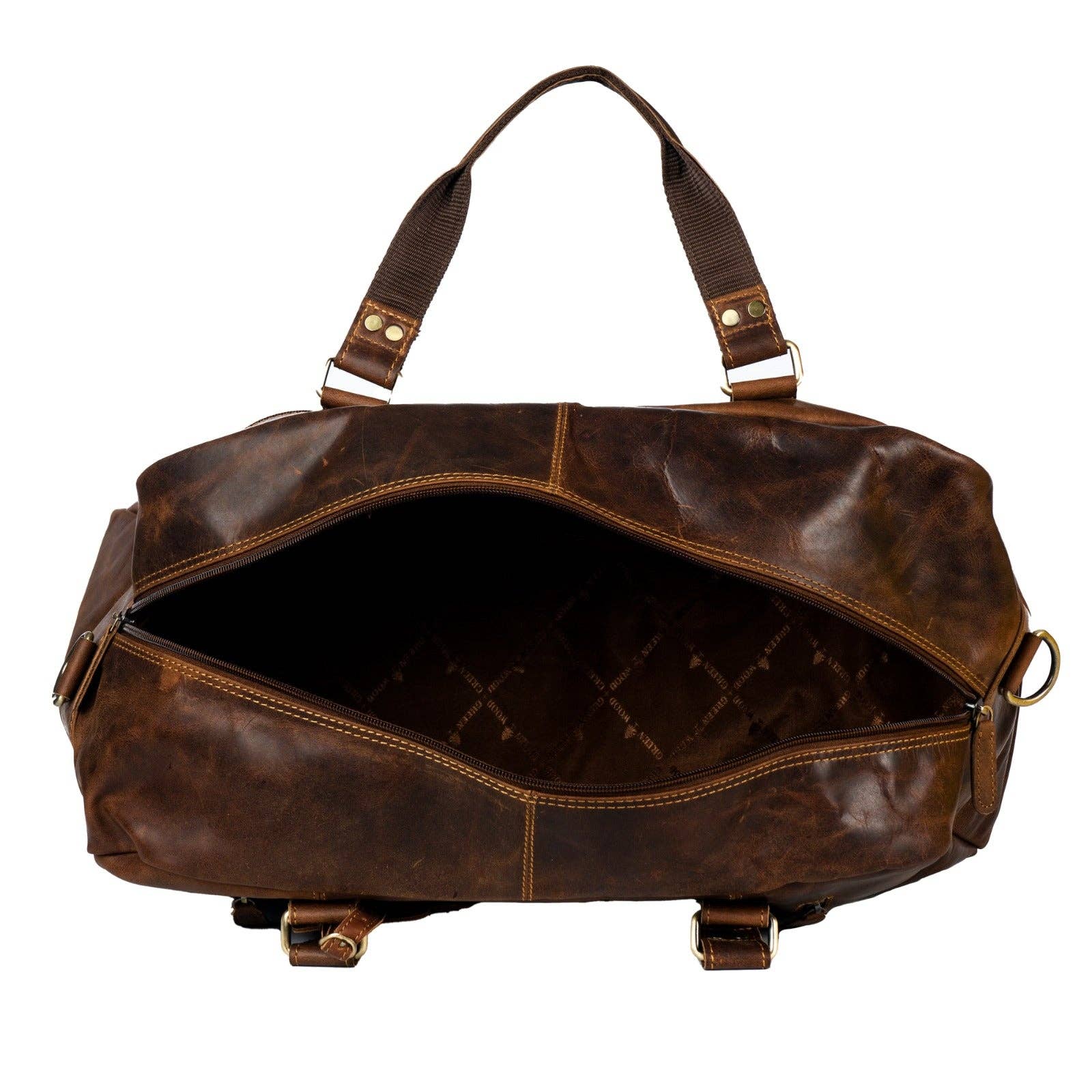Voyager Leather Weekend Bag – Full Grain Oil Pull-Up Leather Travel Duffel (Sandal)