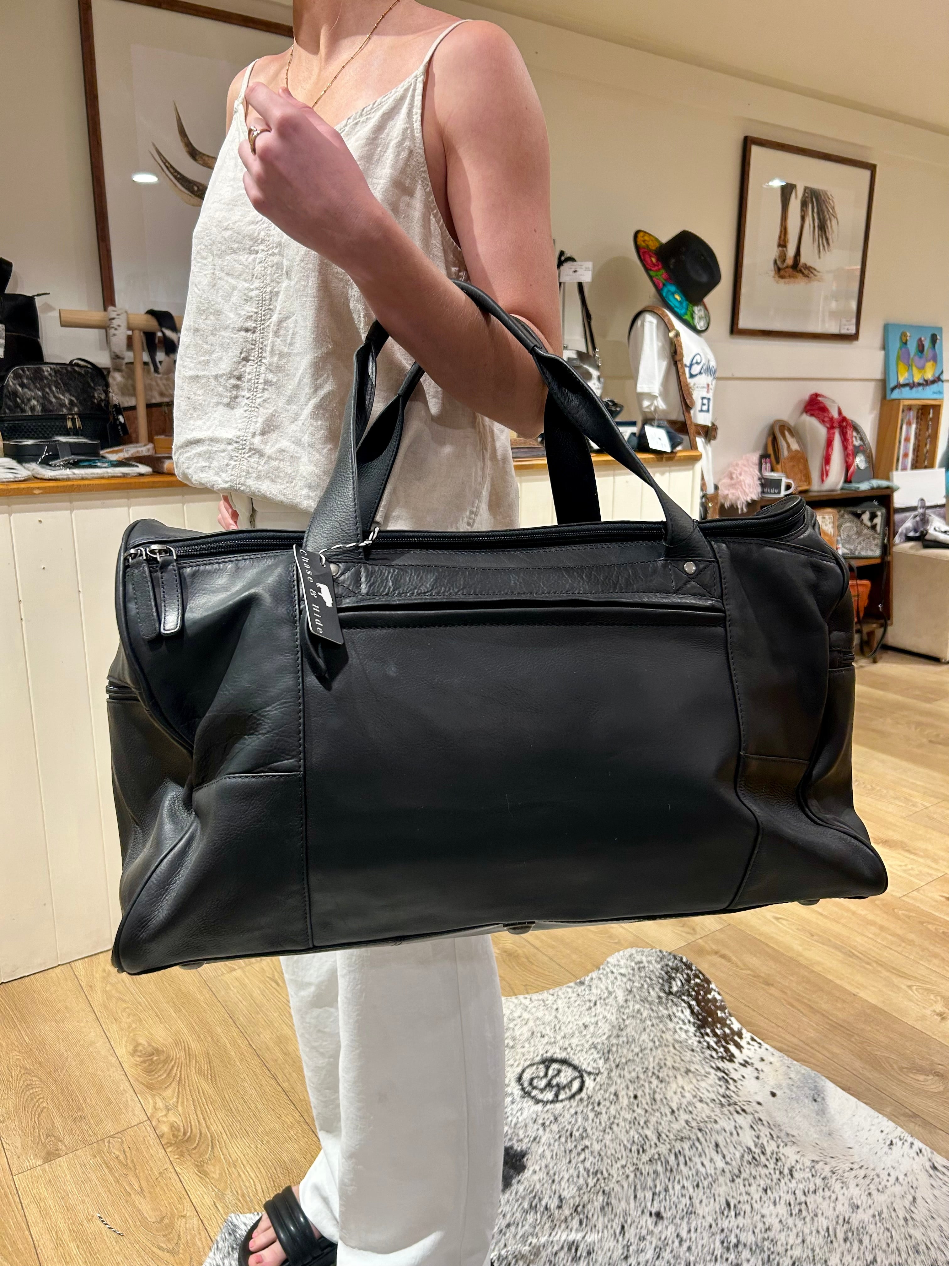 Black Leather Overnight Bag 