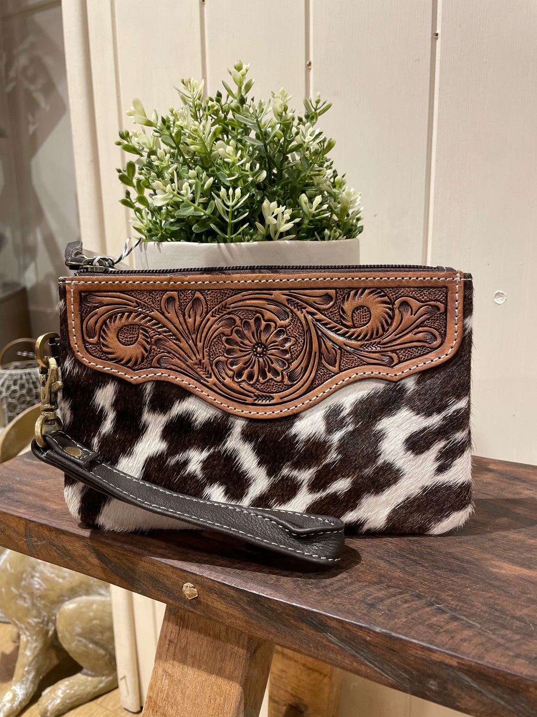 Mia Hide &amp; tooled leather clutch 