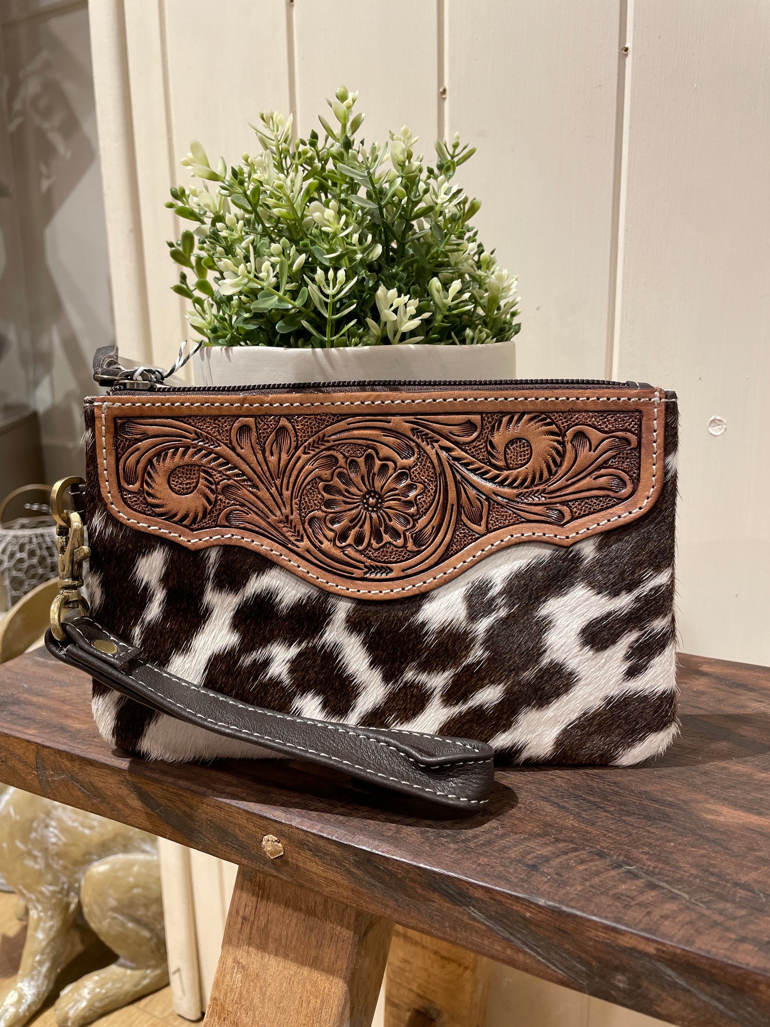 Mia Hide &amp; tooled leather clutch 