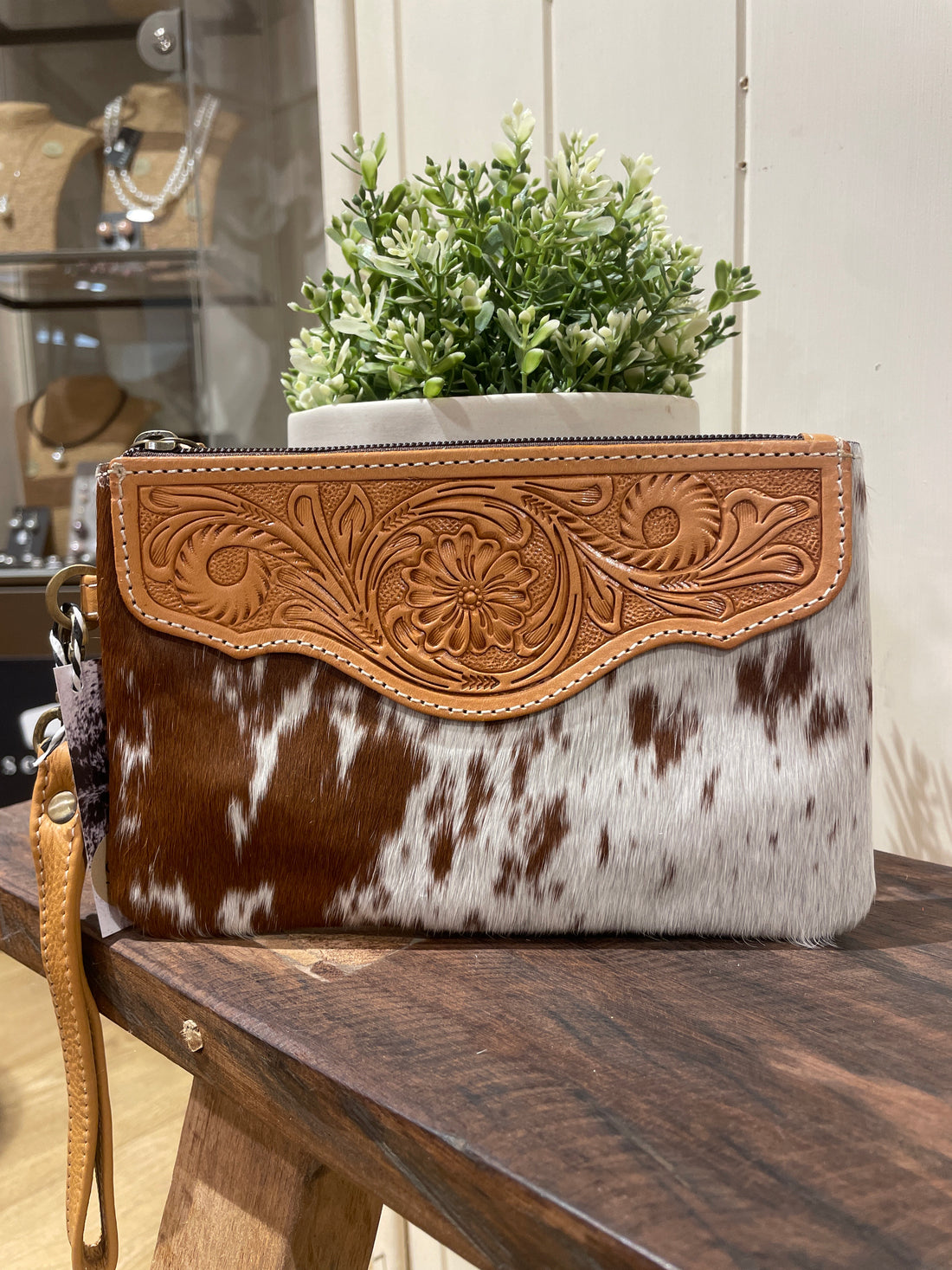 Mia Hide &amp; tooled leather clutch 