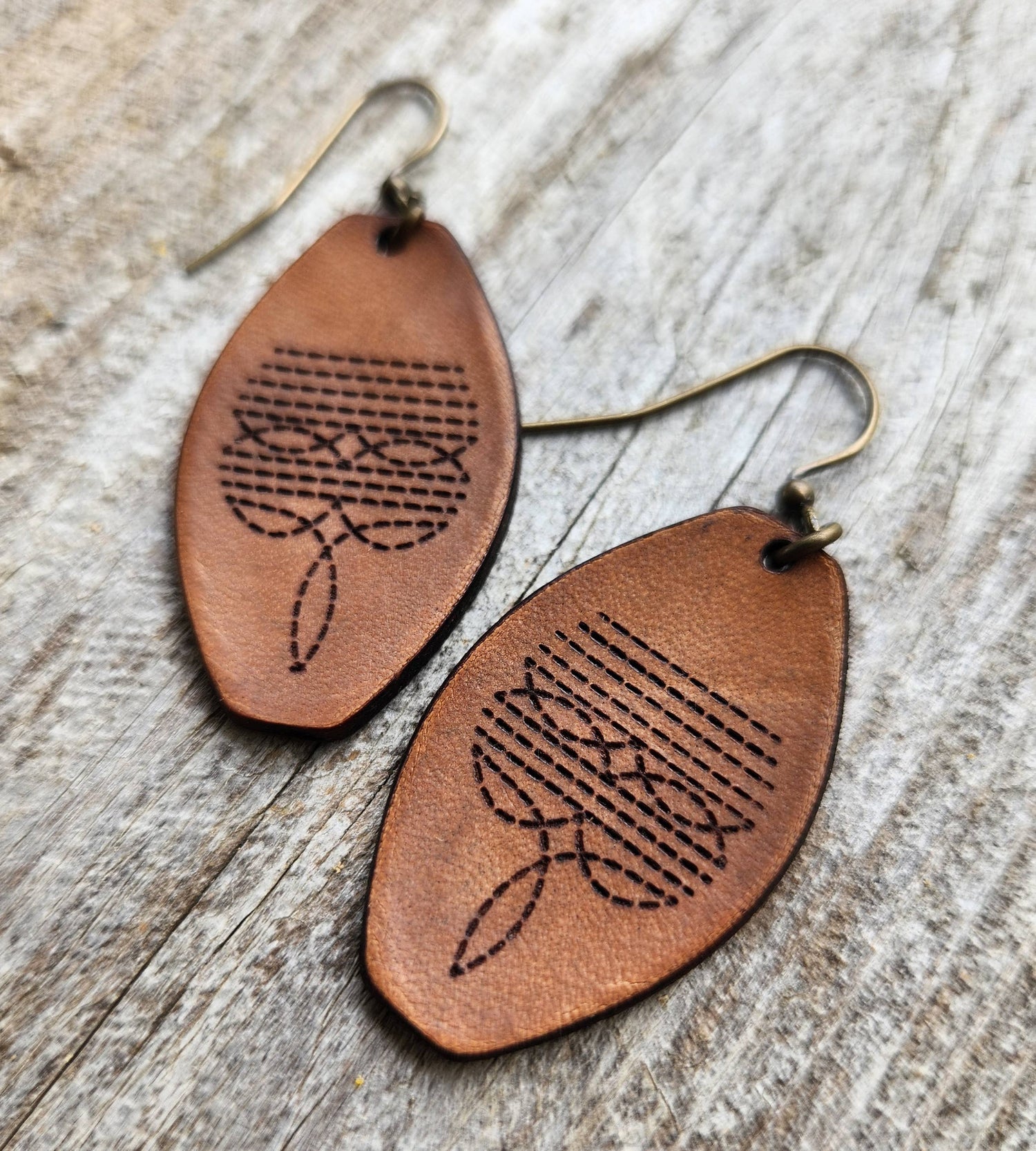 "Dallas"  Handmade Tooled Leather Western Earrings