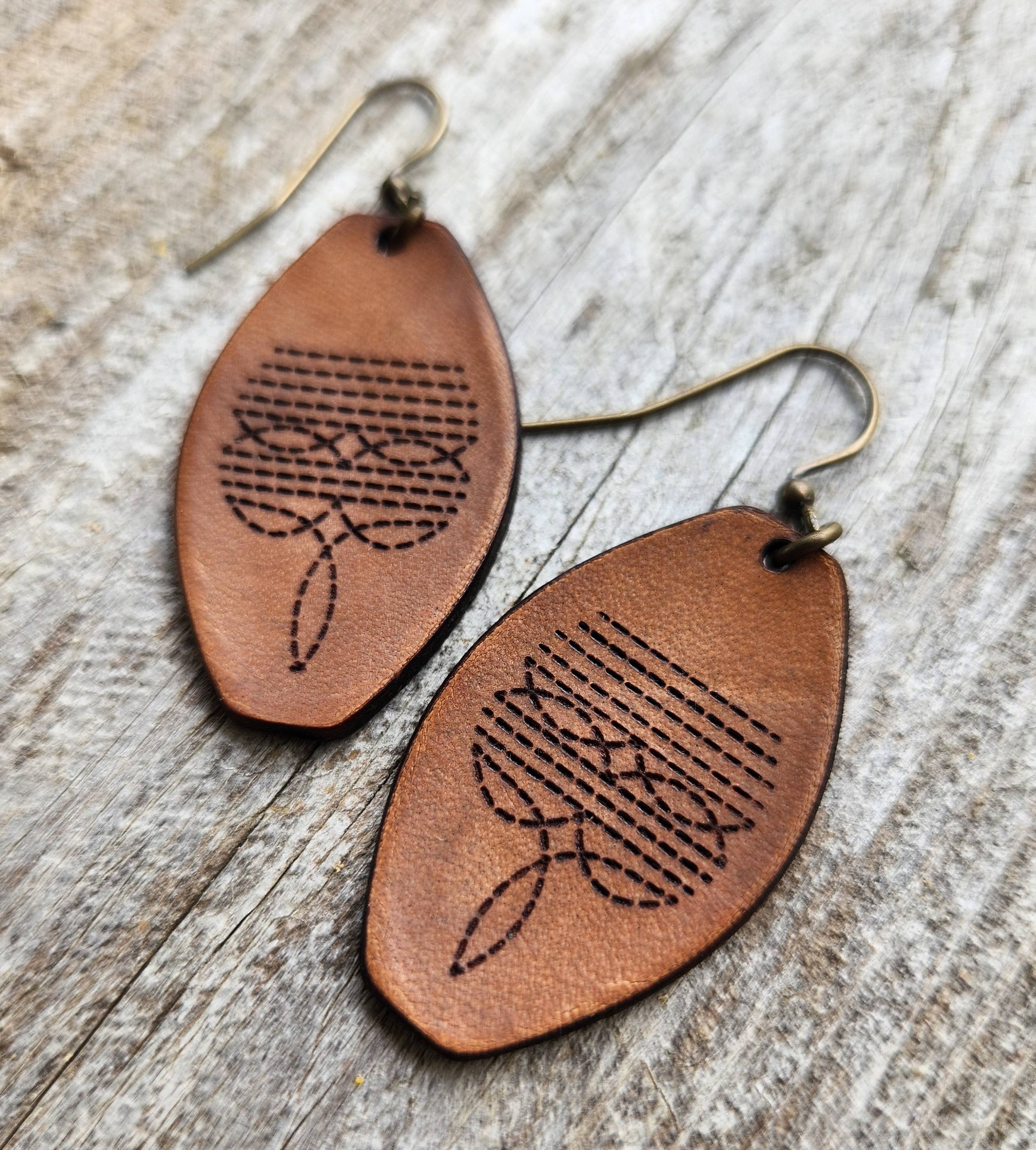 "Dallas"  Handmade Tooled Leather Western Earrings