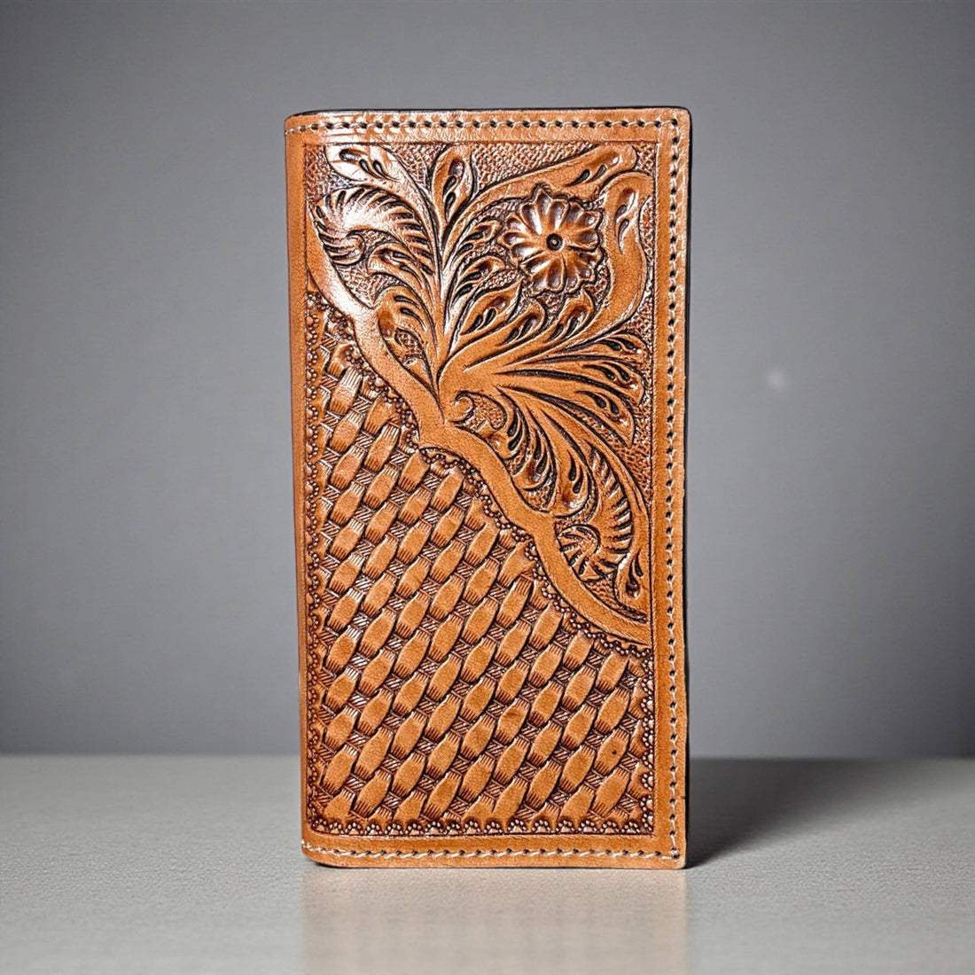 Basketweave tooled leather men’s wallet