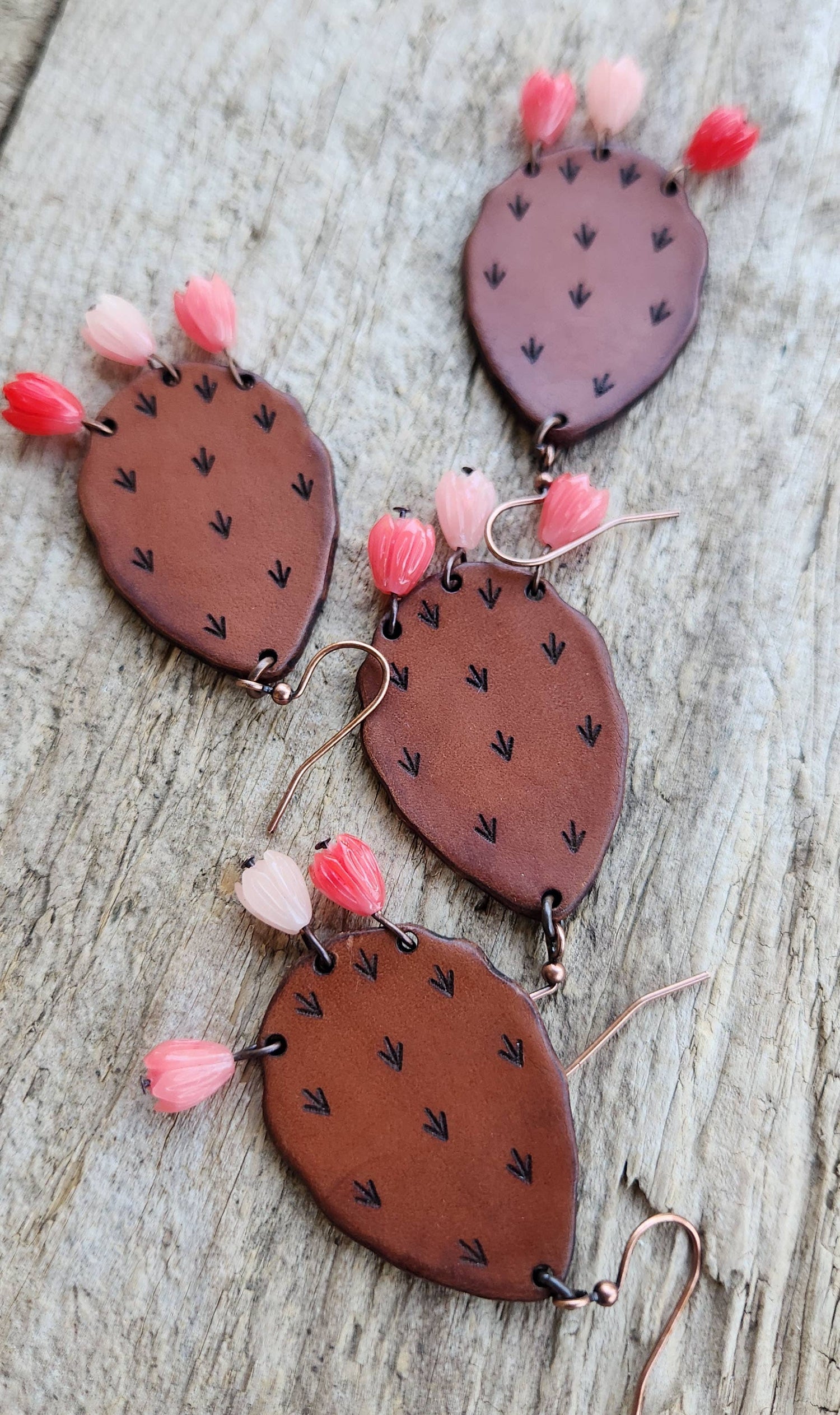 Cactus “Priscilla&quot;  Handmade Leather Prickly Pear Earrings