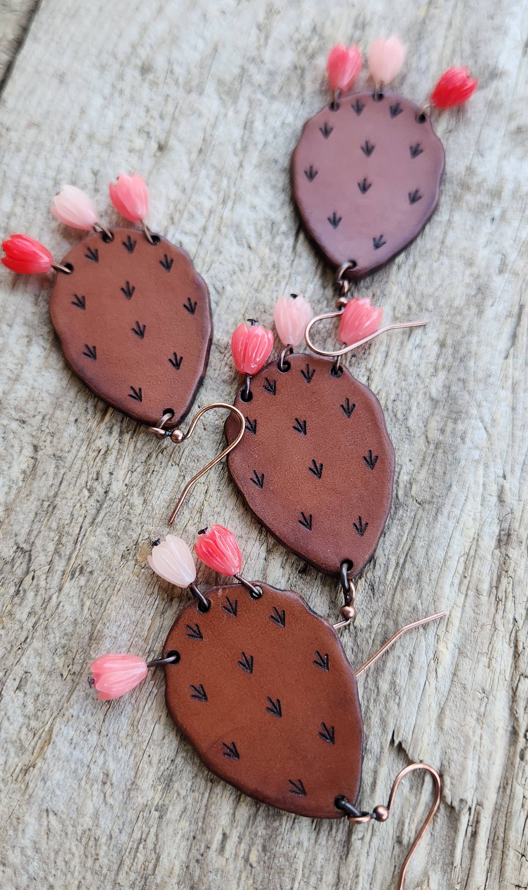 Cactus “Priscilla&quot;  Handmade Leather Prickly Pear Earrings