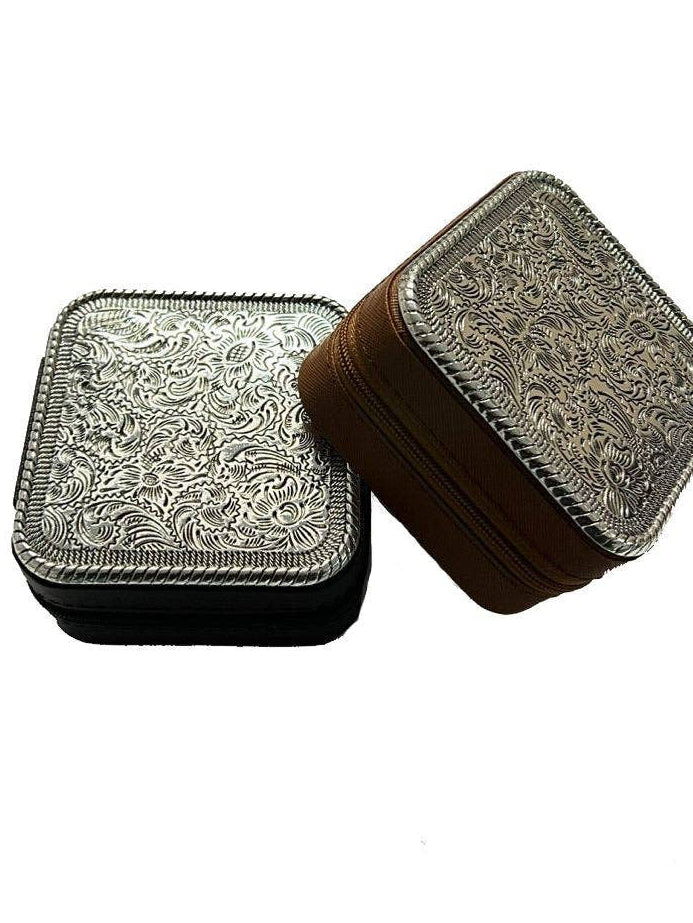 WESTERN ETCHED METAL PLATE JEWELRY BOX