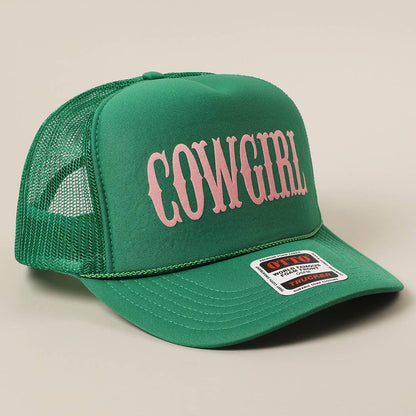 COWGIRL Text Logo Printed Mesh Back Trucker Hat