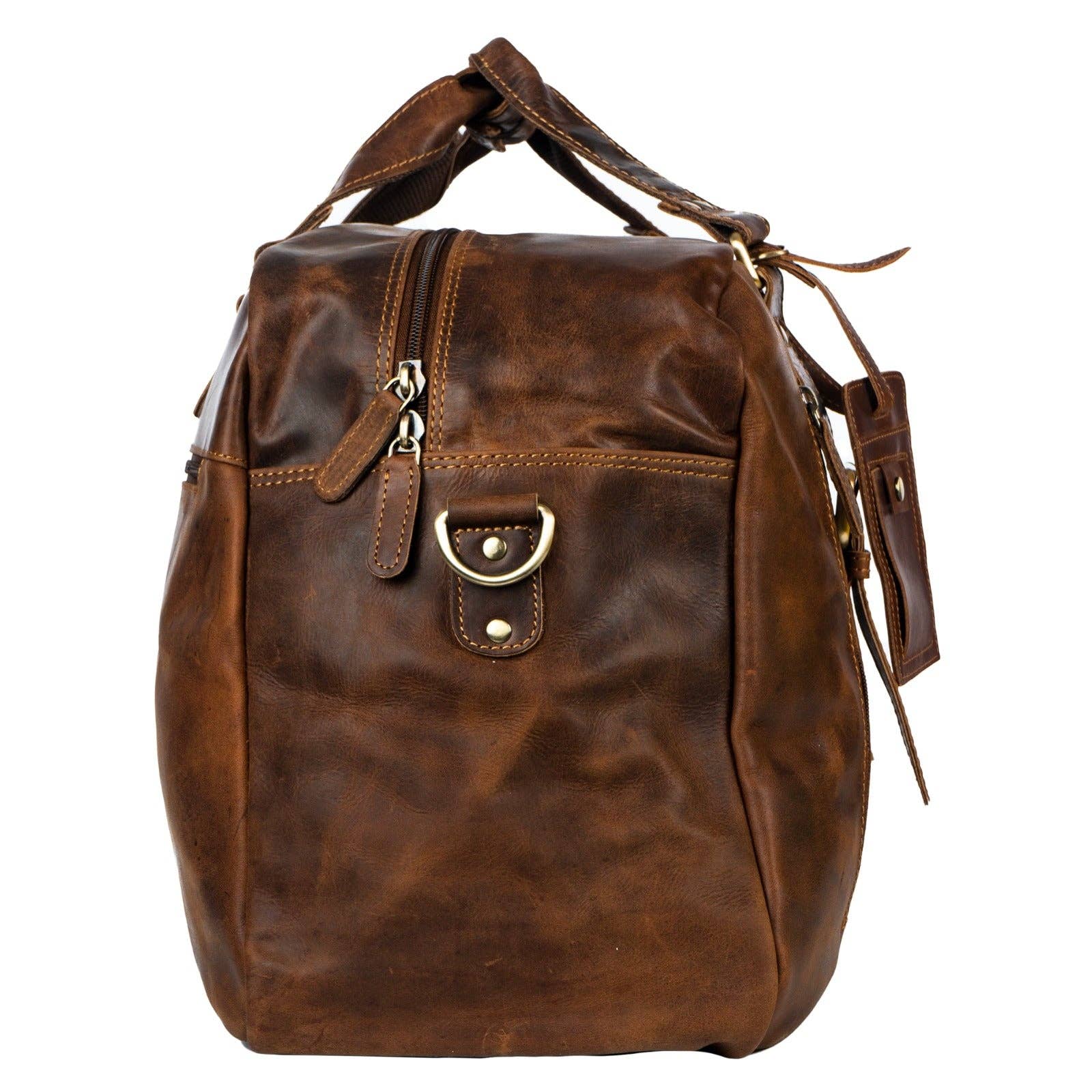 Voyager Leather Weekend Bag – Full Grain Oil Pull-Up Leather Travel Duffel (Sandal)