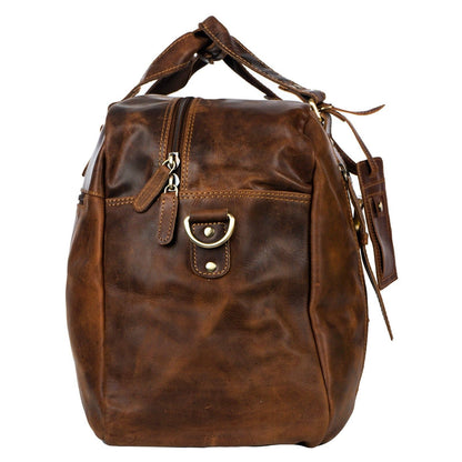 Voyager Leather Weekend Bag – Full Grain Oil Pull-Up Leather Travel Duffel (Sandal)