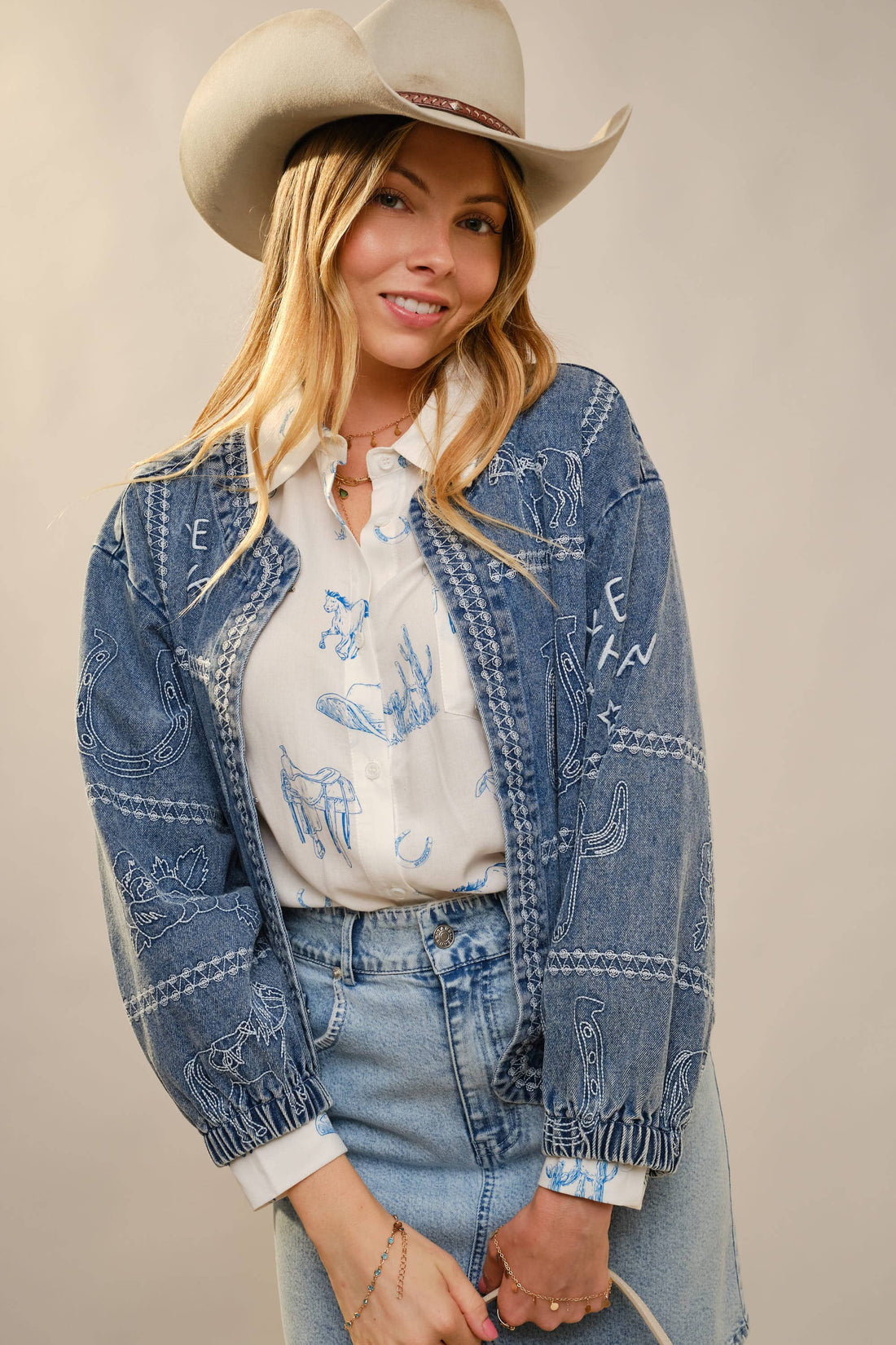 PRE ORDER Western Embroidery Puff Sleeve Denim Jacket