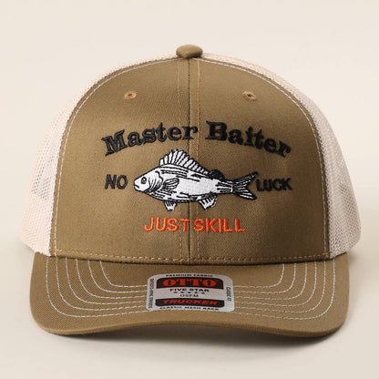Master Baiter No Luck Just Skill Embroidered Trucker Hat