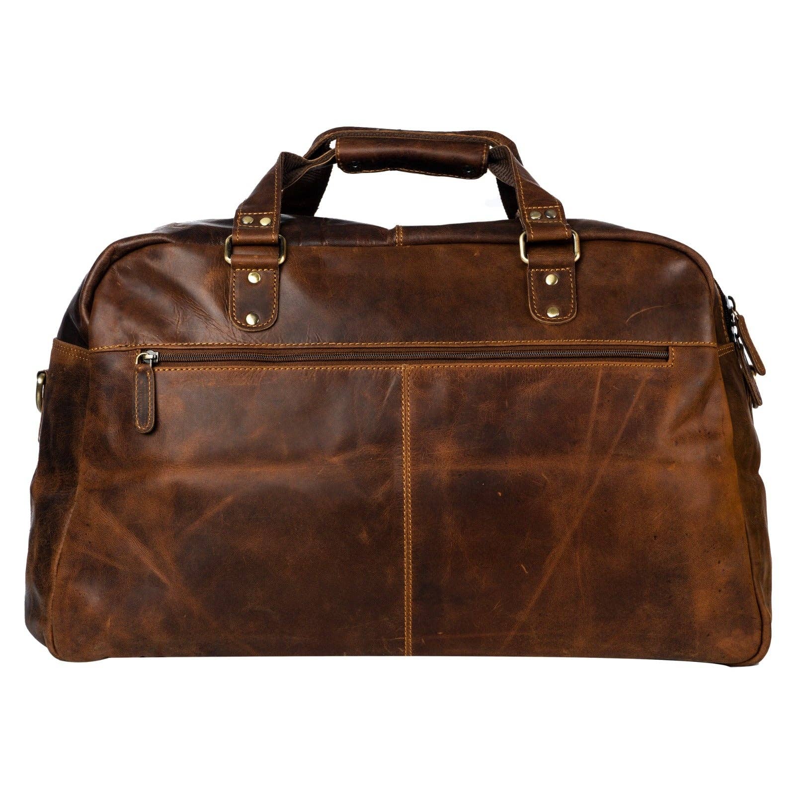 Voyager Leather Weekend Bag – Full Grain Oil Pull-Up Leather Travel Duffel (Sandal)
