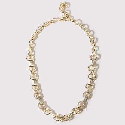Gold Horsebit CZ Pave Link Necklace