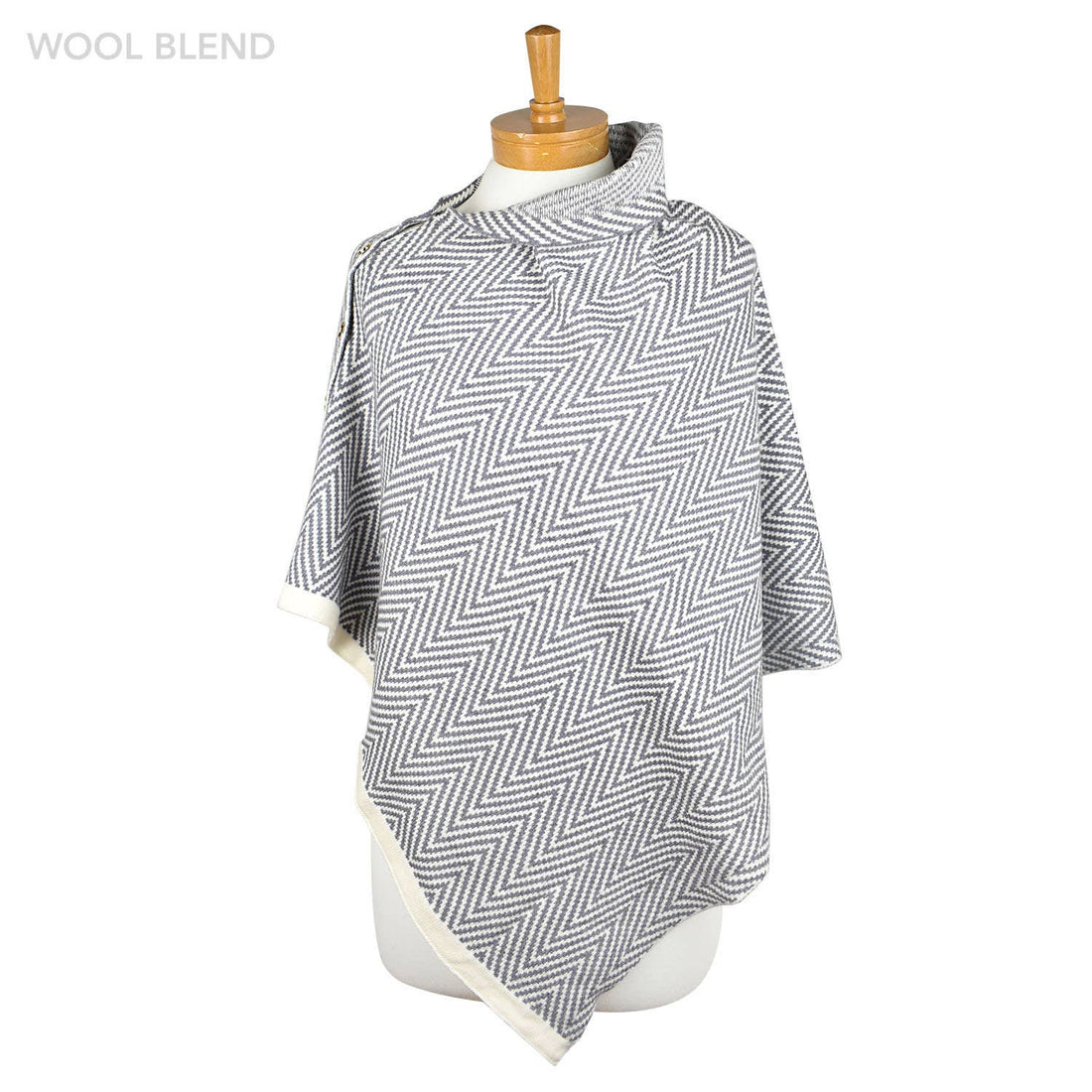 Grey: Herringbone w Button Poncho