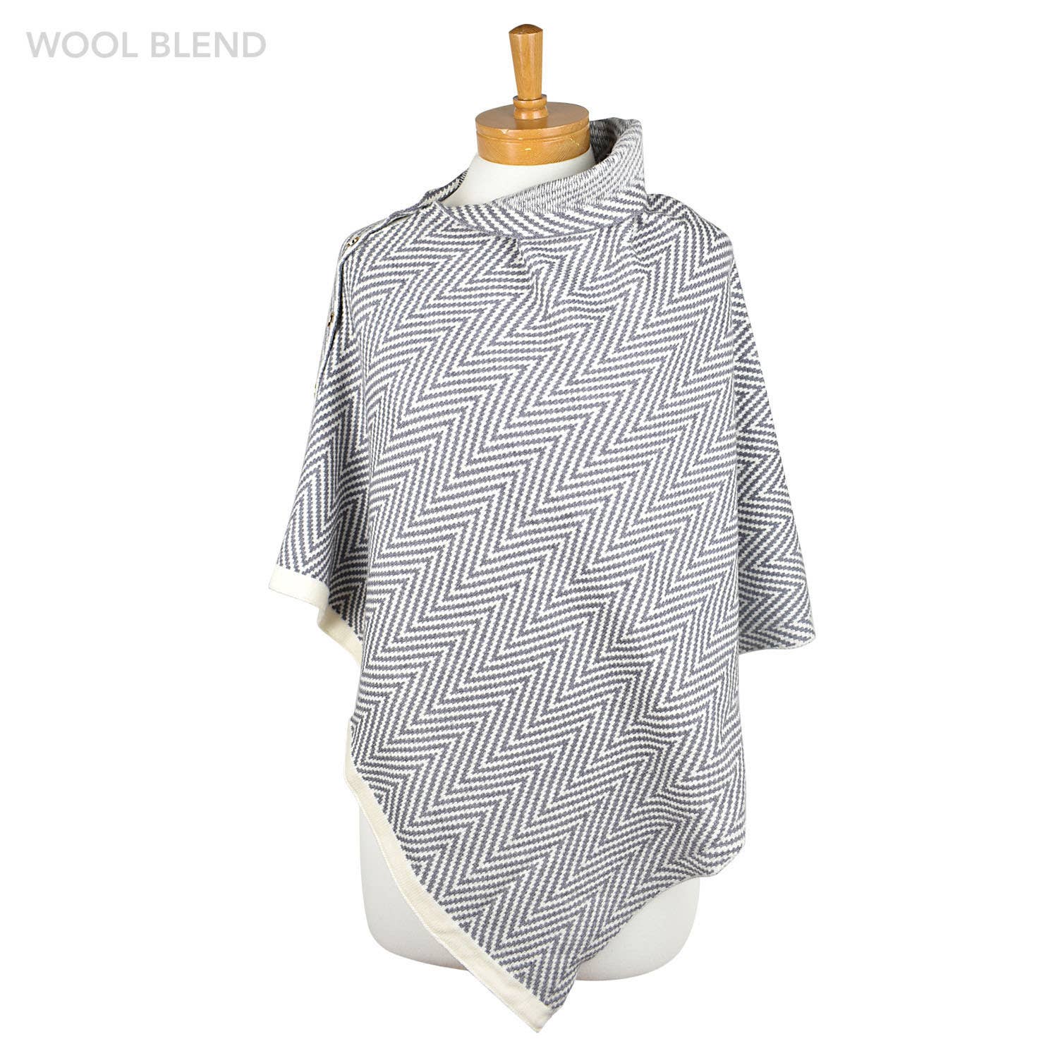 Grey: Herringbone w Button Poncho