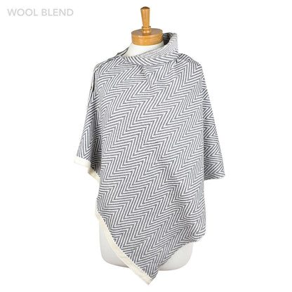 Grey: Herringbone w Button Poncho