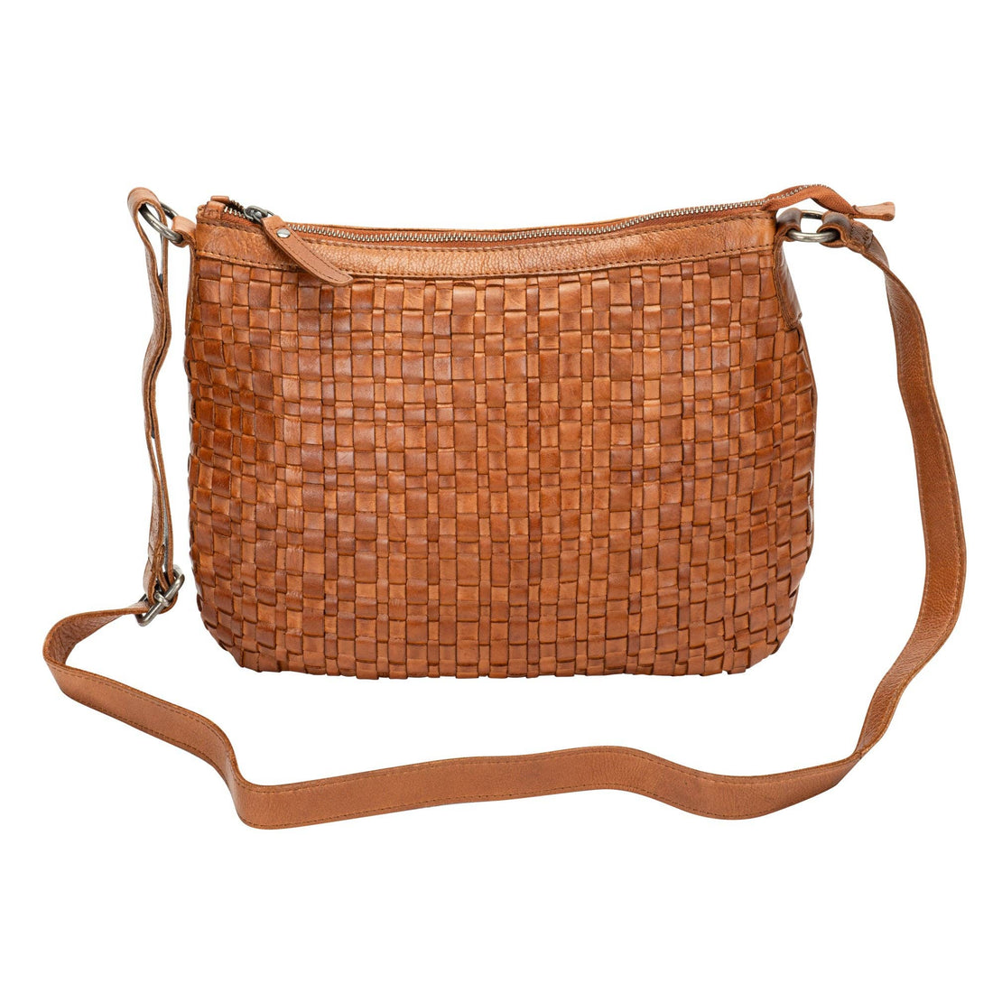 The Winslow Shoulder Bag — Vintage Woven Leather Crossbody (Cognac)