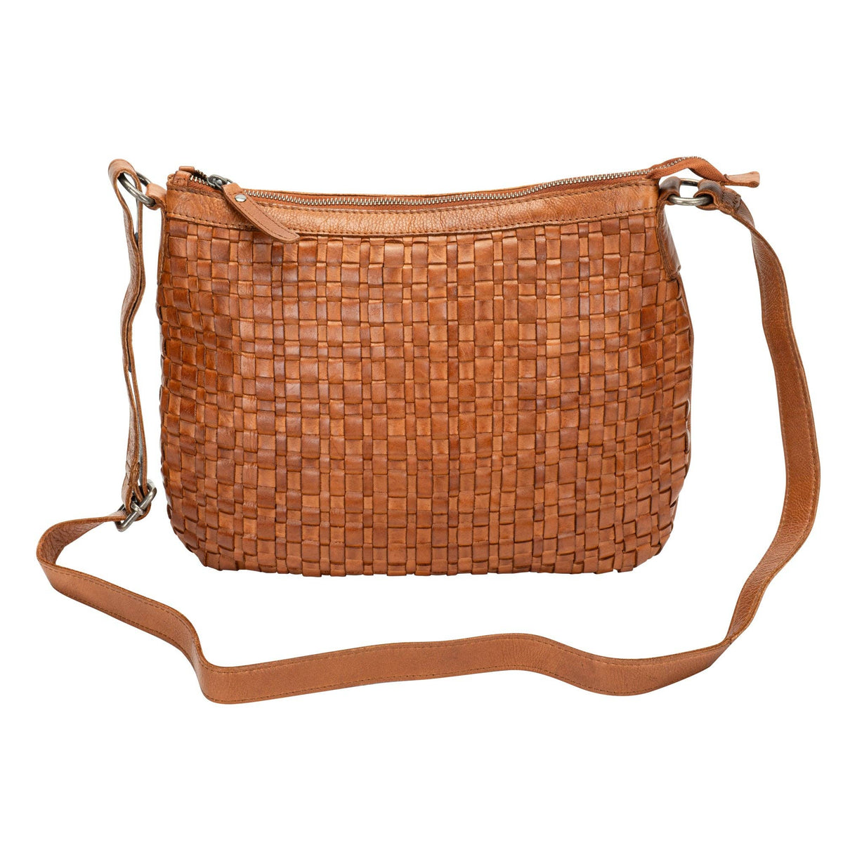 The Winslow Shoulder Bag — Vintage Woven Leather Crossbody (Cognac)
