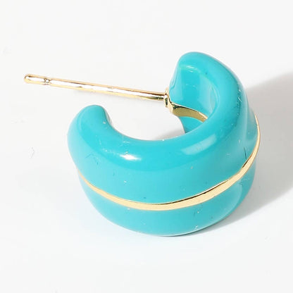 Solid Colored Hoop 14k Gold Dipped Post Earrings Turquoise